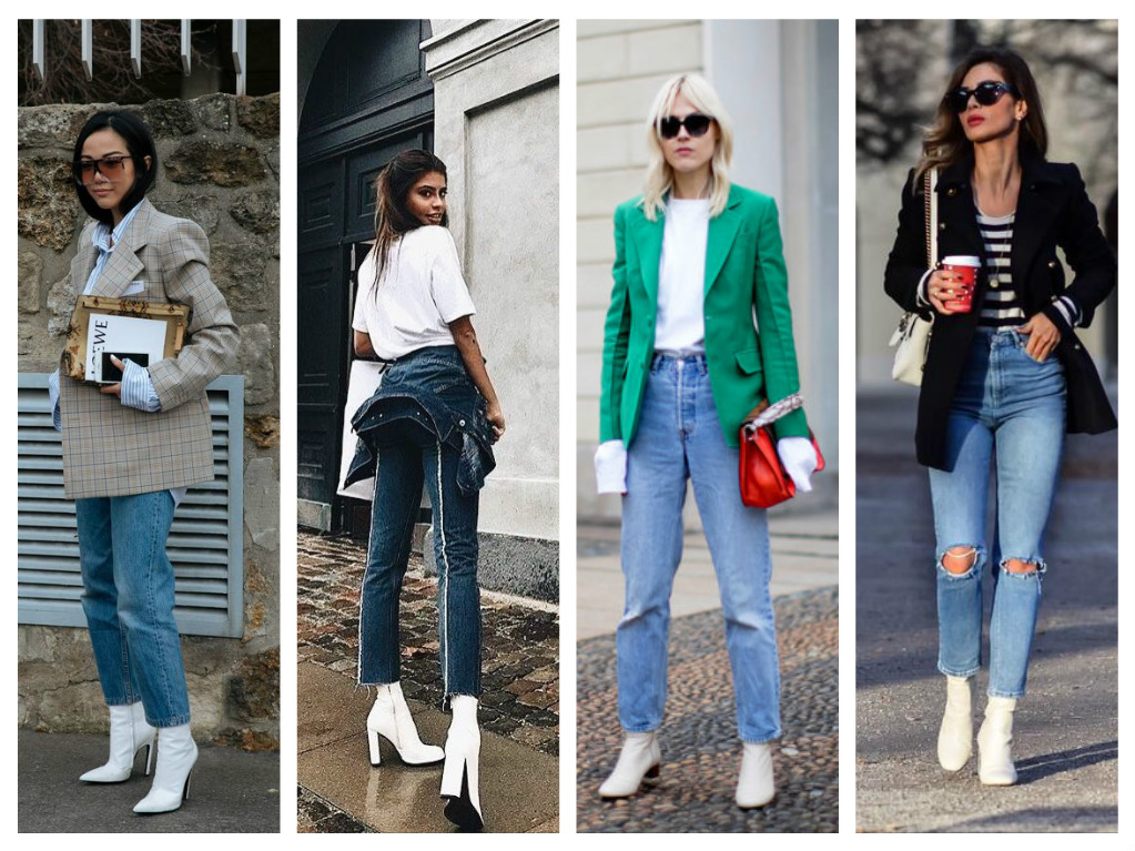 botas blancas con jeans