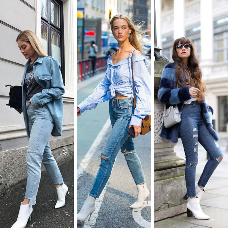 Cómo combinar botas blancas con jeans