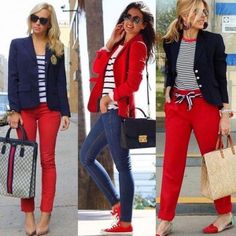 chicas con ropa azul marino y rojo